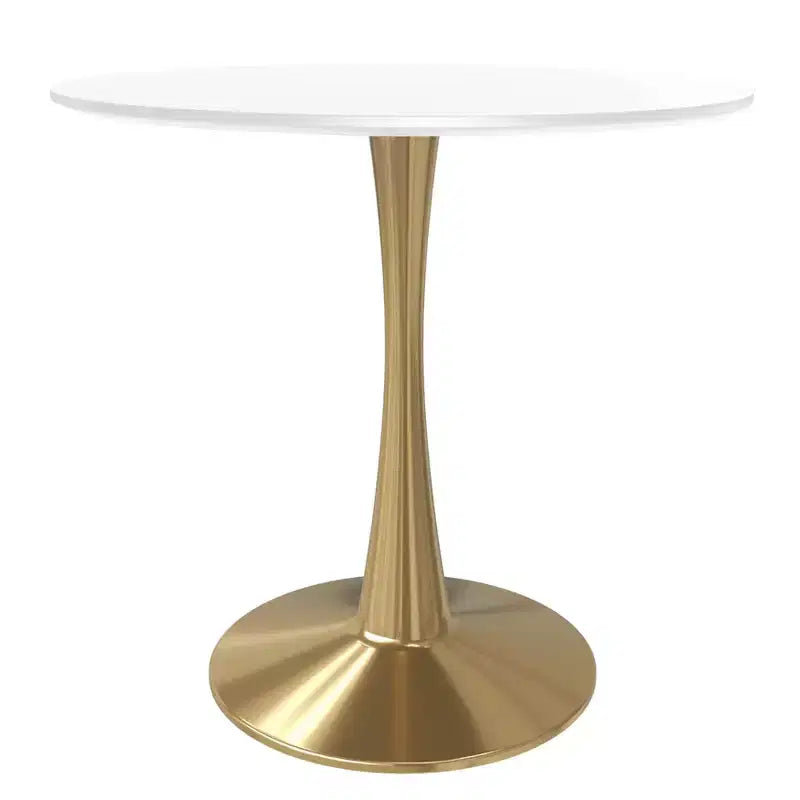 Table à manger ronde LeisureMod Bristol 24, dessus en MDF moderne et table d'appoint à piédestal doré pour café ou salle à manger