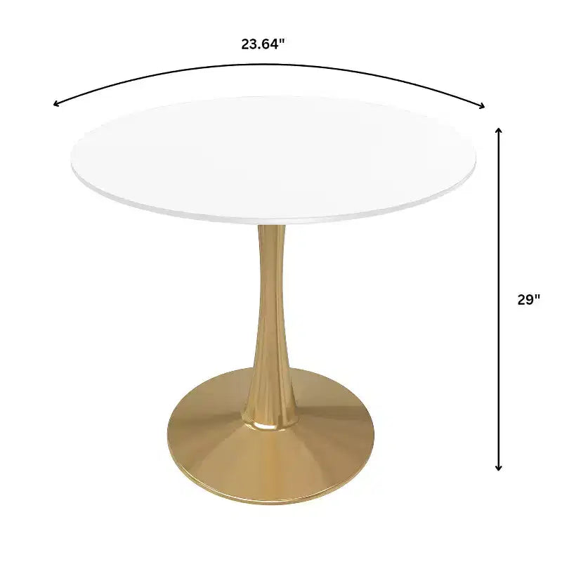 Table à manger ronde LeisureMod Bristol 24, dessus en MDF moderne et table d'appoint à piédestal doré pour café ou salle à manger