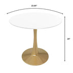 Table à manger ronde LeisureMod Bristol 24, dessus en MDF moderne et table d'appoint à piédestal doré pour café ou salle à manger