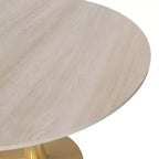Table à manger ronde LeisureMod Bristol 24, dessus en MDF moderne et table d'appoint à piédestal doré pour café ou salle à manger