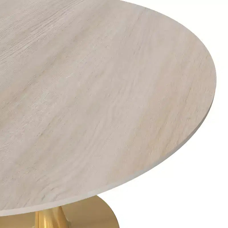Table à manger ronde LeisureMod Bristol 24, dessus en MDF moderne et table d'appoint à piédestal doré pour café ou salle à manger