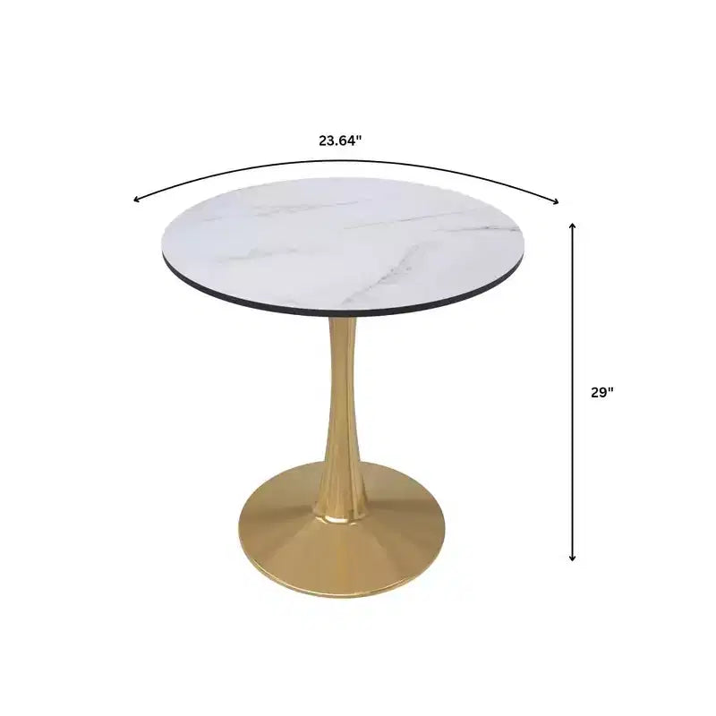 Table à manger ronde LeisureMod Bristol 24, dessus en MDF moderne et table d'appoint à piédestal doré pour café ou salle à manger