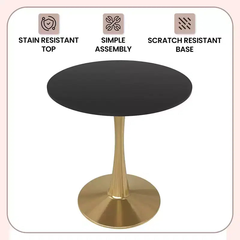 Table à manger ronde LeisureMod Bristol 24, dessus en MDF moderne et table d'appoint à piédestal doré pour café ou salle à manger