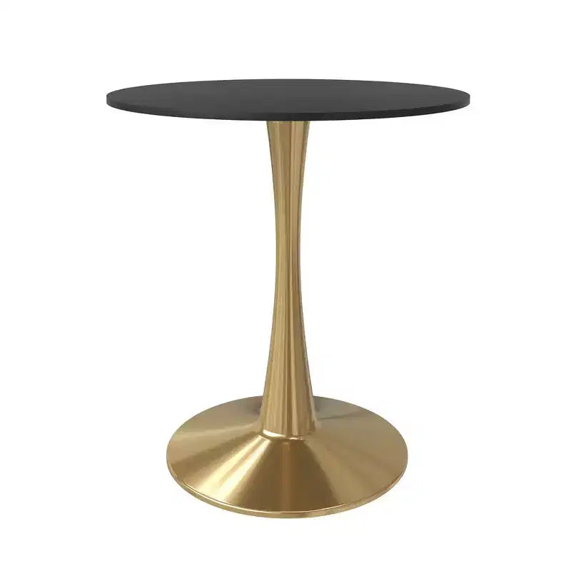 Table à manger ronde LeisureMod Bristol 24, dessus en MDF moderne et table d'appoint à piédestal doré pour café ou salle à manger