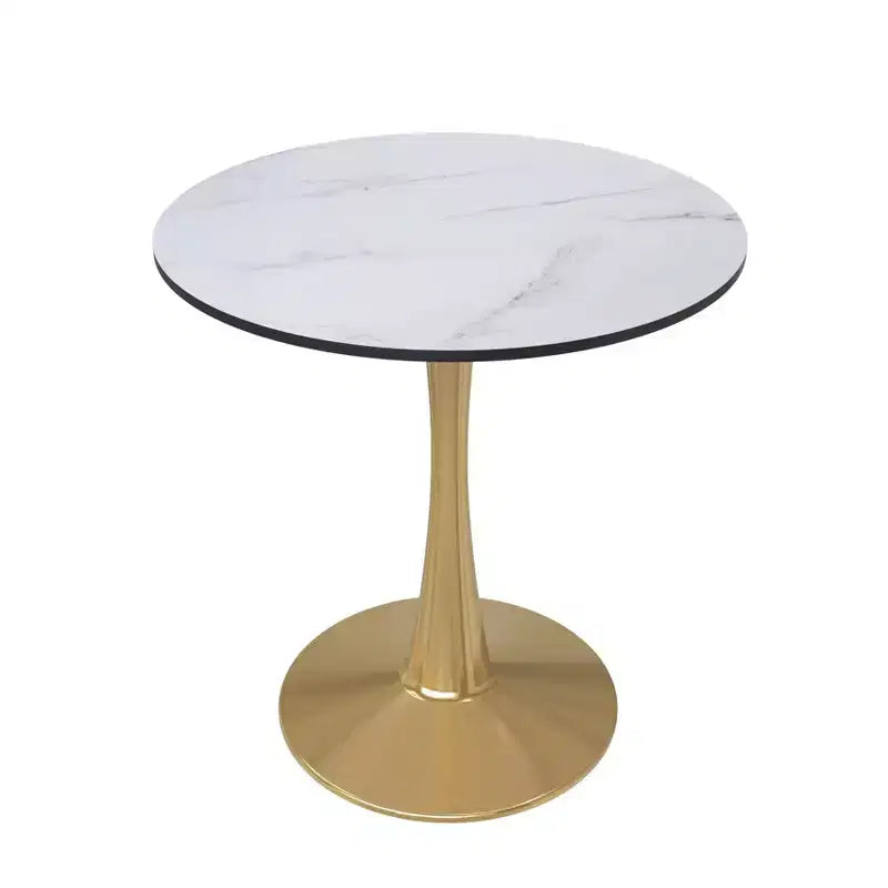 Table à manger ronde LeisureMod Bristol 24, dessus en MDF moderne et table d'appoint à piédestal doré pour café ou salle à manger