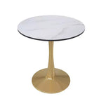 Table à manger ronde LeisureMod Bristol 24, dessus en MDF moderne et table d'appoint à piédestal doré pour café ou salle à manger