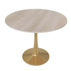 Table à manger ronde LeisureMod Bristol 24, dessus en MDF moderne et table d'appoint à piédestal doré pour café ou salle à manger