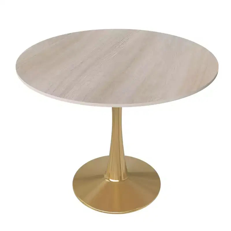 Table à manger ronde LeisureMod Bristol 24, dessus en MDF moderne et table d'appoint à piédestal doré pour café ou salle à manger