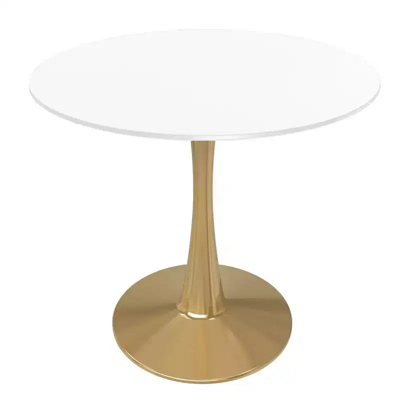 Table à manger ronde LeisureMod Bristol 24, dessus en MDF moderne et table d'appoint à piédestal doré pour café ou salle à manger