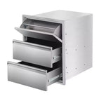 Tiroir de cuisine coulissant en acier inoxydable avec porte-serviettes, support de rangement de gril à trois niveaux, adapté aux îlots de grill et aux patios