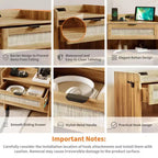 Lot de 2 tables de chevet en rotin, table de chevet avec station de recharge et port USB-C, table de chevet bohème avec tiroir et étagère ouverte, table d'appoint
