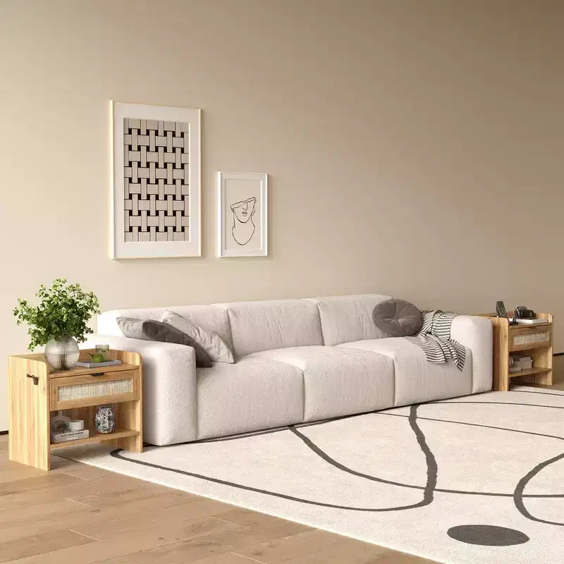 Lot de 2 tables de chevet en rotin, table de chevet avec station de recharge et port USB-C, table de chevet bohème avec tiroir et étagère ouverte, table d'appoint