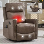Fauteuil inclinable manuel en cuir véritable avec massage chauffant, fonction bascule et pivotement