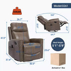 Fauteuil inclinable manuel en cuir véritable avec massage chauffant, fonction bascule et pivotement