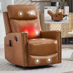 Fauteuil inclinable manuel en cuir véritable avec massage chauffant, fonction bascule et pivotement