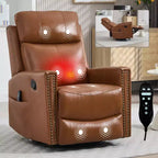 Fauteuil inclinable manuel en cuir véritable avec massage chauffant, fonction bascule et pivotement