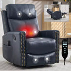 Fauteuil inclinable manuel en cuir véritable avec massage chauffant, fonction bascule et pivotement