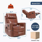 Fauteuil inclinable manuel en cuir véritable avec massage chauffant, fonction bascule et pivotement