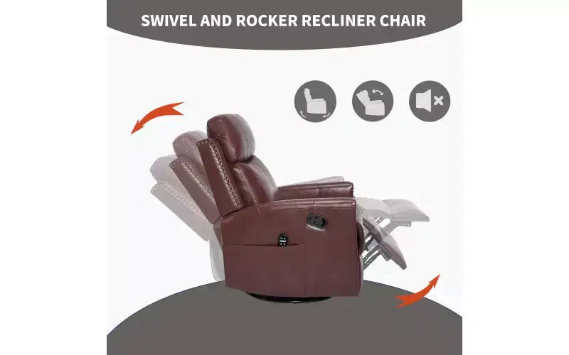 Fauteuil inclinable manuel en cuir véritable avec massage chauffant, fonction bascule et pivotement