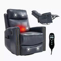 Genuine Leather Heat Massage Manual Recliner Chair with Rocker and Swivel