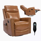 Fauteuil inclinable manuel en cuir véritable avec massage chauffant, fonction bascule et pivotement
