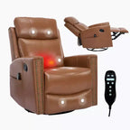 Fauteuil inclinable manuel en cuir véritable avec massage chauffant, fonction bascule et pivotement