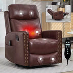 Fauteuil inclinable manuel en cuir véritable avec massage chauffant, fonction bascule et pivotement