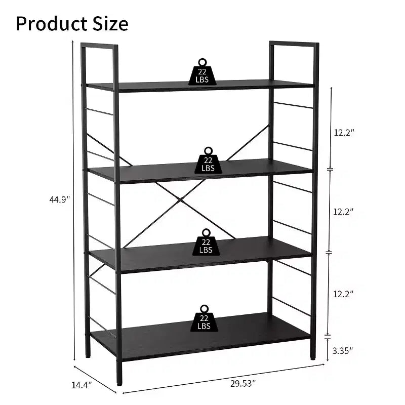Grande bibliothèque avec cadre en acier, étagère haute à 4 niveaux, 75 x 36,6 x 114 cm, style industriel, étagère à livres pour salon, bureau à domicile, bureau.