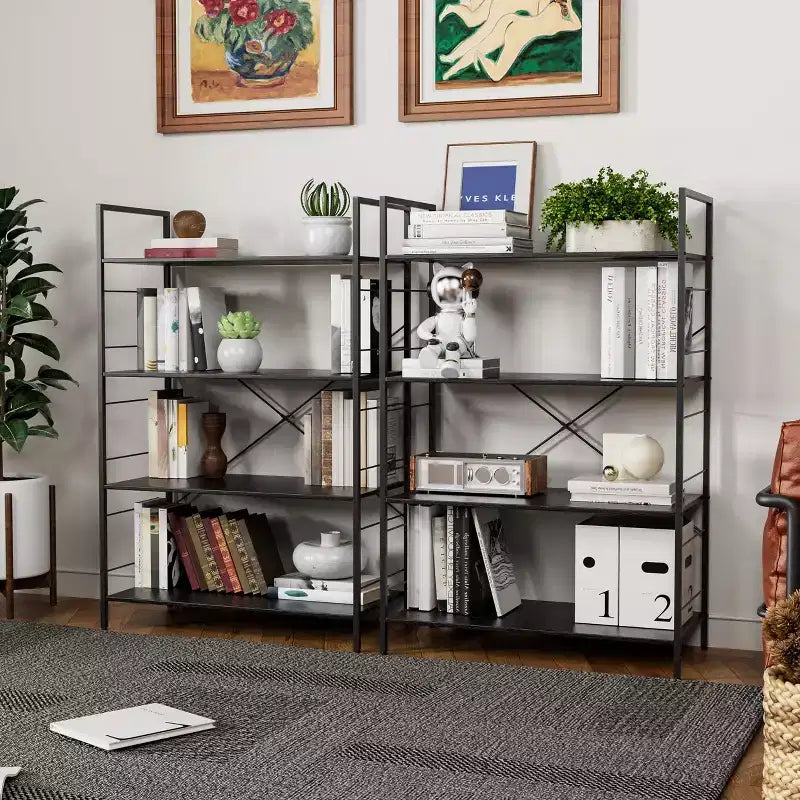 Grande bibliothèque avec cadre en acier, étagère haute à 4 niveaux, 75 x 36,6 x 114 cm, style industriel, étagère à livres pour salon, bureau à domicile, bureau.