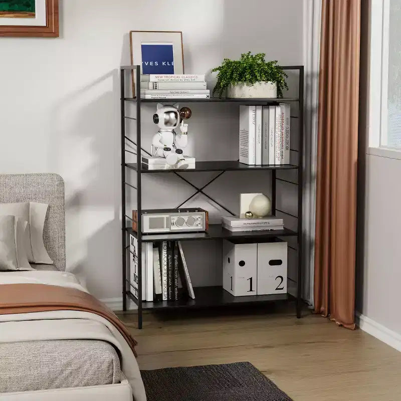 Grande bibliothèque avec cadre en acier, étagère haute à 4 niveaux, 75 x 36,6 x 114 cm, style industriel, étagère à livres pour salon, bureau à domicile, bureau.
