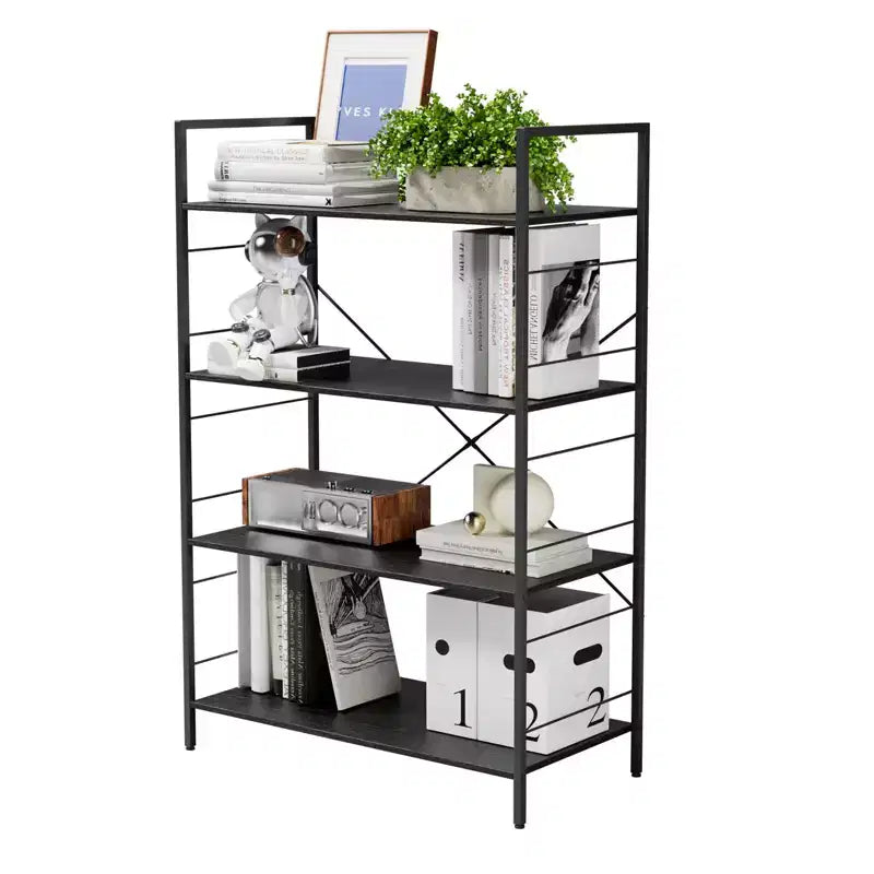 Grande bibliothèque avec cadre en acier, étagère haute à 4 niveaux, 75 x 36,6 x 114 cm, style industriel, étagère à livres pour salon, bureau à domicile, bureau.