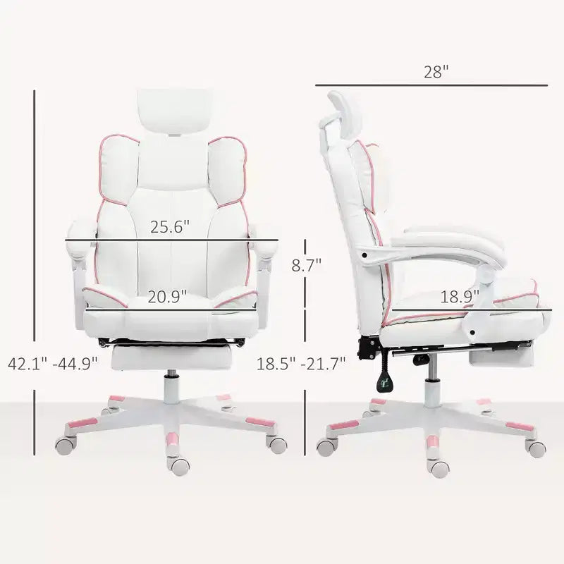 Chaise de bureau en cuir PU, Fauteuil de bureau de direction avec appui-tête, repose-pieds, roulettes pivotantes, chaise d'ordinateur inclinable