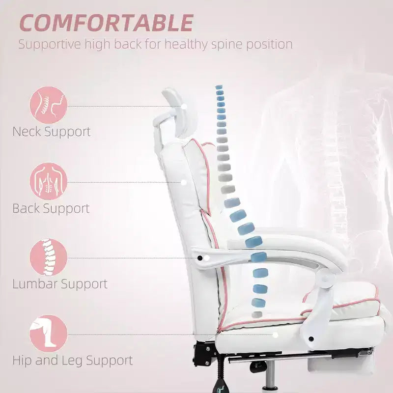 Chaise de bureau en cuir PU, Fauteuil de bureau de direction avec appui-tête, repose-pieds, roulettes pivotantes, chaise d'ordinateur inclinable