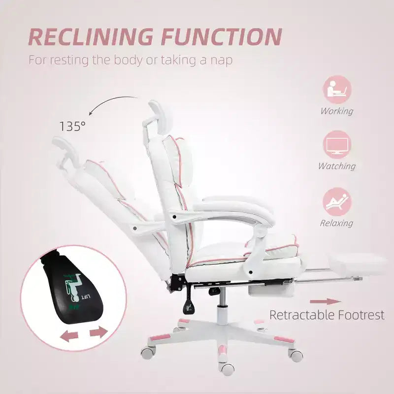 Chaise de bureau en cuir PU, Fauteuil de bureau de direction avec appui-tête, repose-pieds, roulettes pivotantes, chaise d'ordinateur inclinable