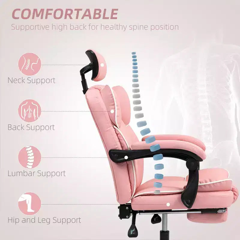 Chaise de bureau en cuir PU, Fauteuil de bureau de direction avec appui-tête, repose-pieds, roulettes pivotantes, chaise d'ordinateur inclinable