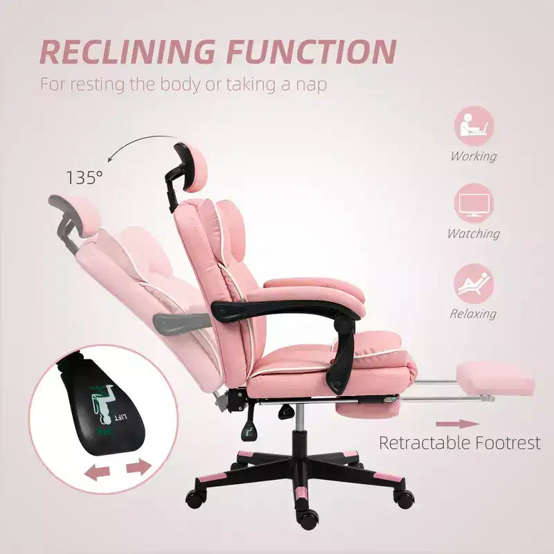 Chaise de bureau en cuir PU, Fauteuil de bureau de direction avec appui-tête, repose-pieds, roulettes pivotantes, chaise d'ordinateur inclinable