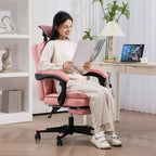 Chaise de bureau en cuir PU, Fauteuil de bureau de direction avec appui-tête, repose-pieds, roulettes pivotantes, chaise d'ordinateur inclinable