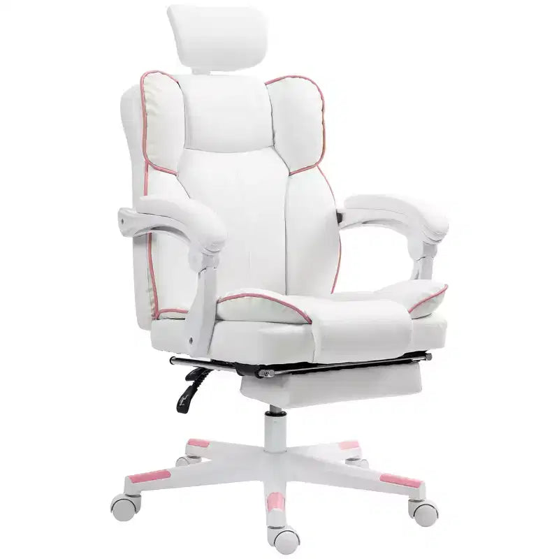 Chaise de bureau en cuir PU, Fauteuil de bureau de direction avec appui-tête, repose-pieds, roulettes pivotantes, chaise d'ordinateur inclinable