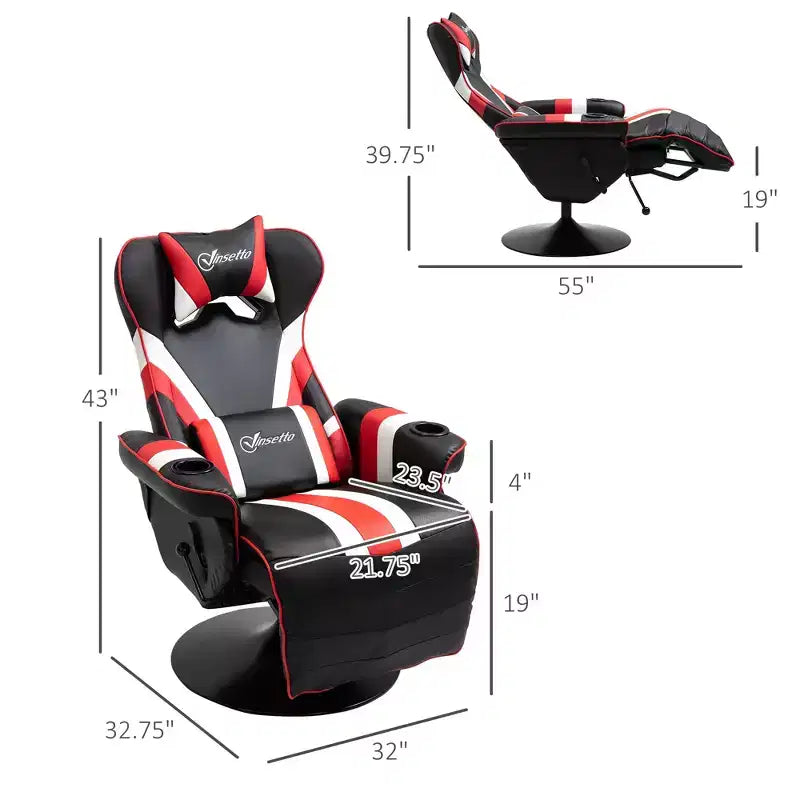 Fauteuil de gamer, Inclinable Style Racing avec Support Lombaire, Repose-Pieds et Porte-Gobelet/Blanc/Rouge