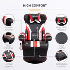 Fauteuil de gamer, Inclinable Style Racing avec Support Lombaire, Repose-Pieds et Porte-Gobelet/Blanc/Rouge