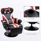 Fauteuil de gamer, Inclinable Style Racing avec Support Lombaire, Repose-Pieds et Porte-Gobelet/Blanc/Rouge
