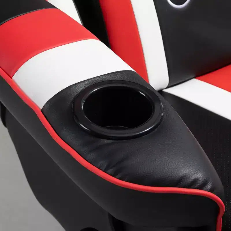 Fauteuil de gamer, Inclinable Style Racing avec Support Lombaire, Repose-Pieds et Porte-Gobelet/Blanc/Rouge