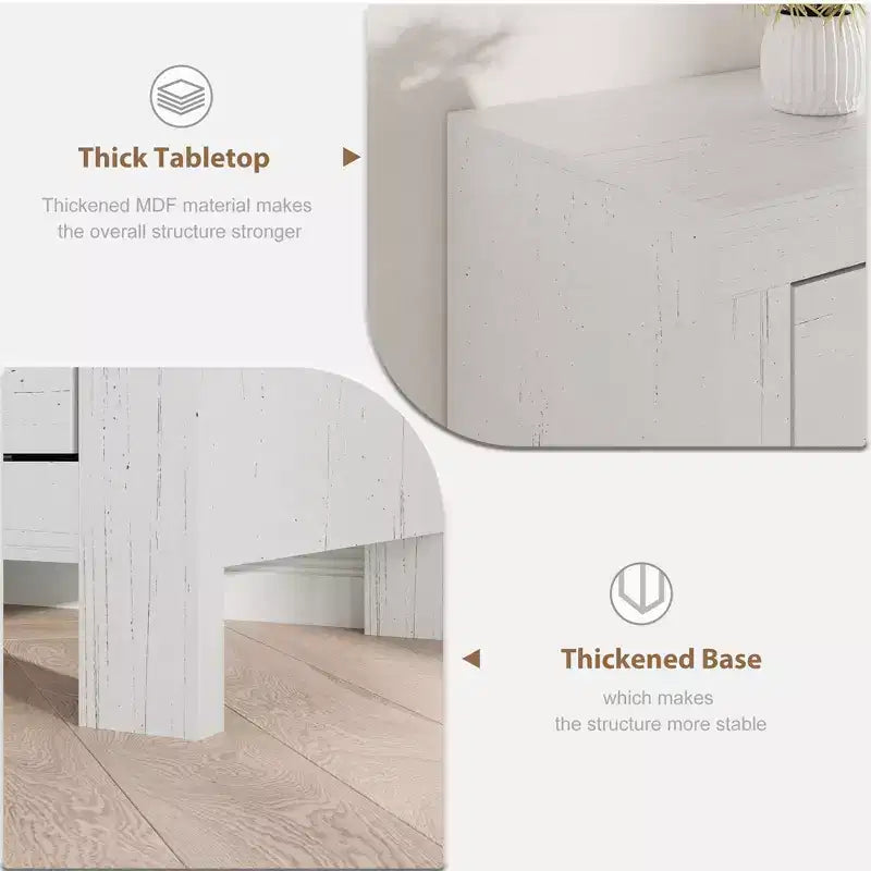 Meuble TV de ferme pour téléviseurs de 75-80 pouces, long meuble de divertissement avec 6 tiroirs de rangement et étagère pour barre de son, console multimédia blanche pour salon