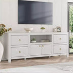 Meuble TV de ferme pour téléviseurs de 75-80 pouces, long meuble de divertissement avec 6 tiroirs de rangement et étagère pour barre de son, console multimédia blanche pour salon