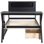 Lit plateforme de jeu en bois avec tête de lit LED, bureau et tiroirs de rangement USB, noir - ModernLuxe