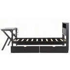 Lit plateforme de jeu en bois avec tête de lit LED, bureau et tiroirs de rangement USB, noir - ModernLuxe