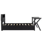 Lit plateforme de jeu en bois avec tête de lit LED, bureau et tiroirs de rangement USB, noir - ModernLuxe