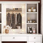 Grande coiffeuse Okak avec 11 tiroirs et 6 étagères ouvertes, coiffeuse de maquillage avec miroir et grand plateau, coiffeuse pour chambre à coucher, salon, blanc