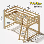 Lit mezzanine bas Bellemave pour enfants - Convertisssable en lit superposé, cadre en bois massif moderne avec éclairage LED, chêne.