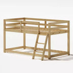 Lit mezzanine bas Bellemave pour enfants - Convertisssable en lit superposé, cadre en bois massif moderne avec éclairage LED, chêne.